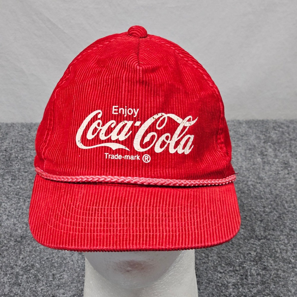Vintage Coca Cola Baseball Rope Cap Red Hat Cordouroy Snapback Classic 80s 90s